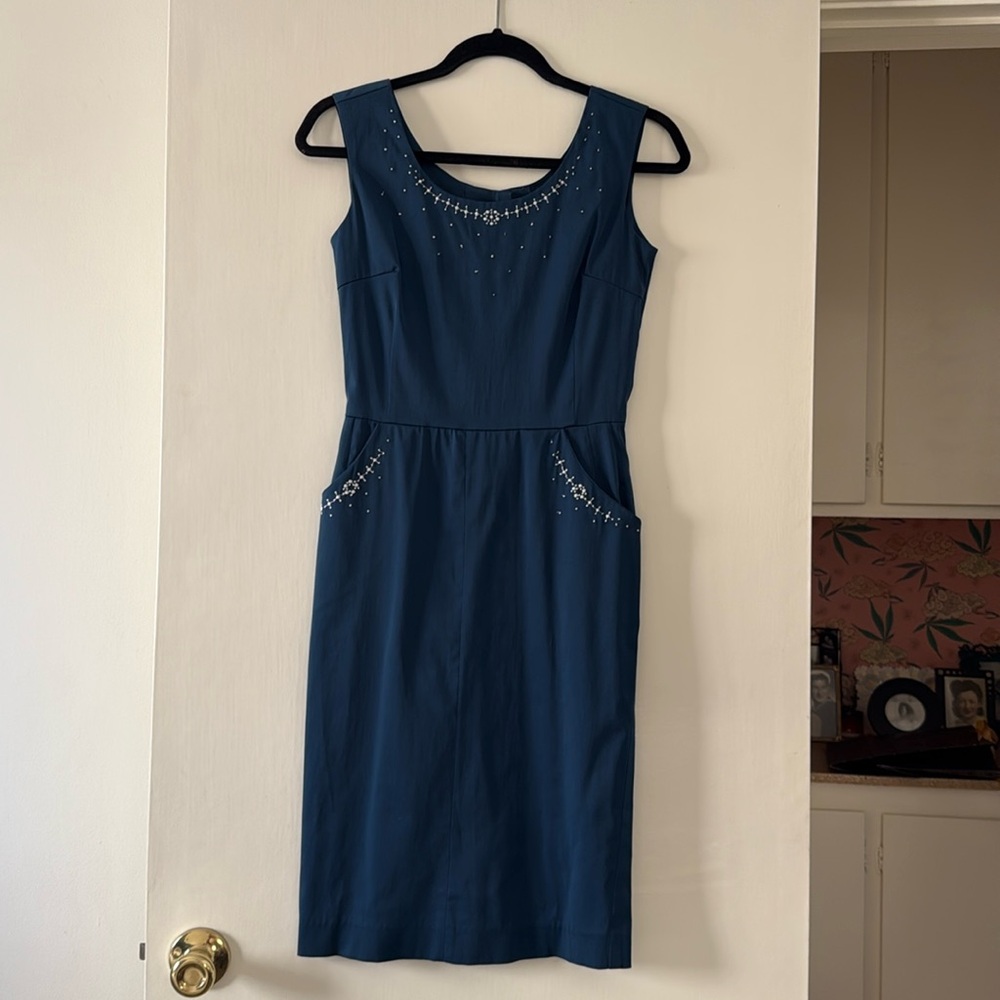 Blue Wiggle Dress with button down back